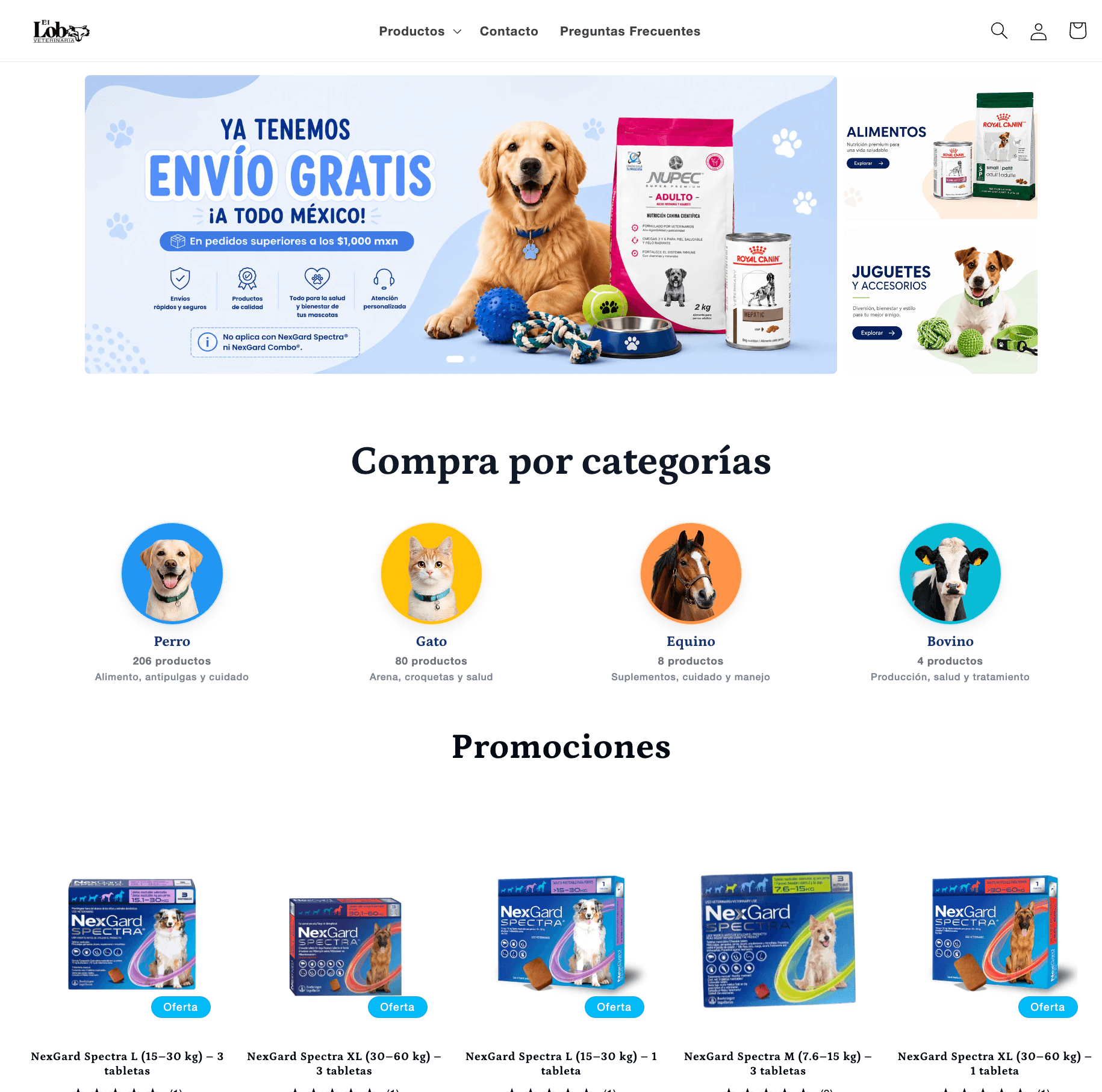 Captura de la tienda online El Lobo Veterinaria